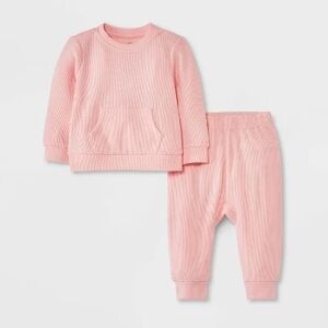 Pink Ribbed Toddler Sweatshirt and Pants Set
